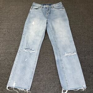 BLANKNYC The Madison Crop Jeans Womens 24 Blue Light Wash Distressed Raw Hem
